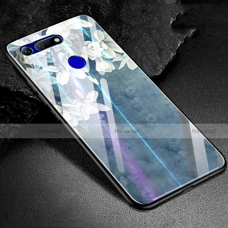 Silicone Frame Fashionable Pattern Mirror Case Cover K02 for Huawei Honor V20 Blue