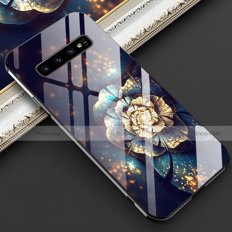 Silicone Frame Fashionable Pattern Mirror Case Cover K04 for Samsung Galaxy S10 Brown