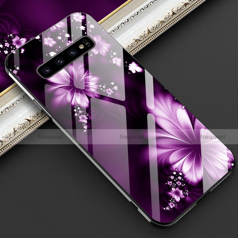 Silicone Frame Fashionable Pattern Mirror Case Cover K04 for Samsung Galaxy S10 Purple
