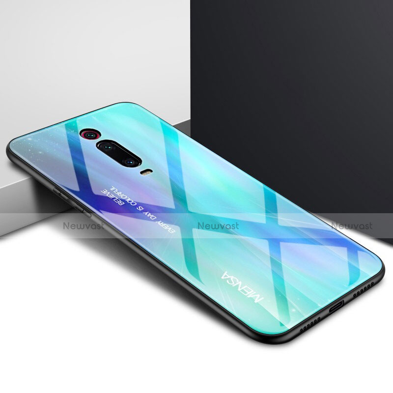 Silicone Frame Fashionable Pattern Mirror Case Cover K04 for Xiaomi Mi 9T Cyan