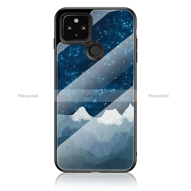 Silicone Frame Fashionable Pattern Mirror Case Cover LS1 for Google Pixel 4a 5G Blue