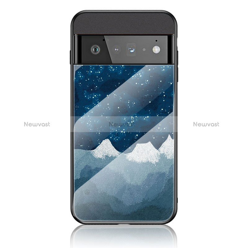 Silicone Frame Fashionable Pattern Mirror Case Cover LS1 for Google Pixel 6 Pro 5G Blue
