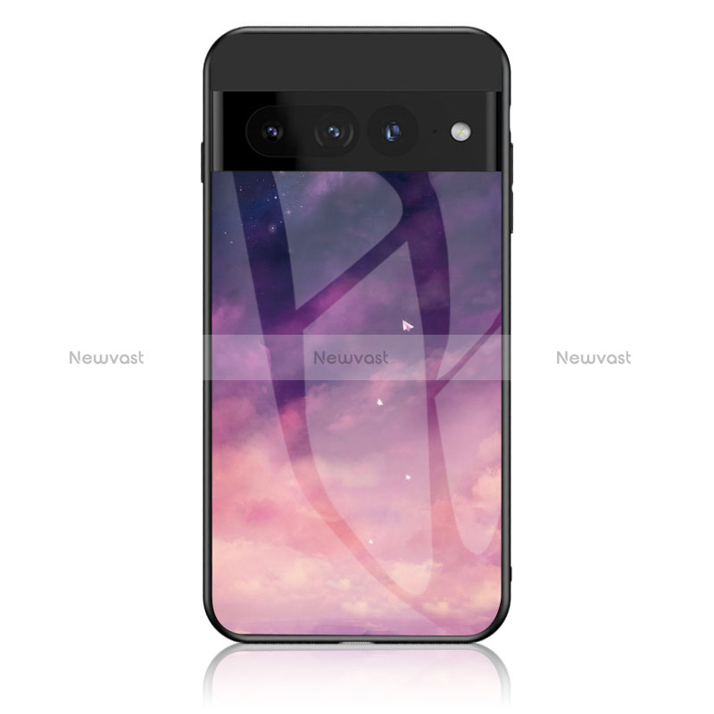 Silicone Frame Fashionable Pattern Mirror Case Cover LS1 for Google Pixel 7 Pro 5G Purple