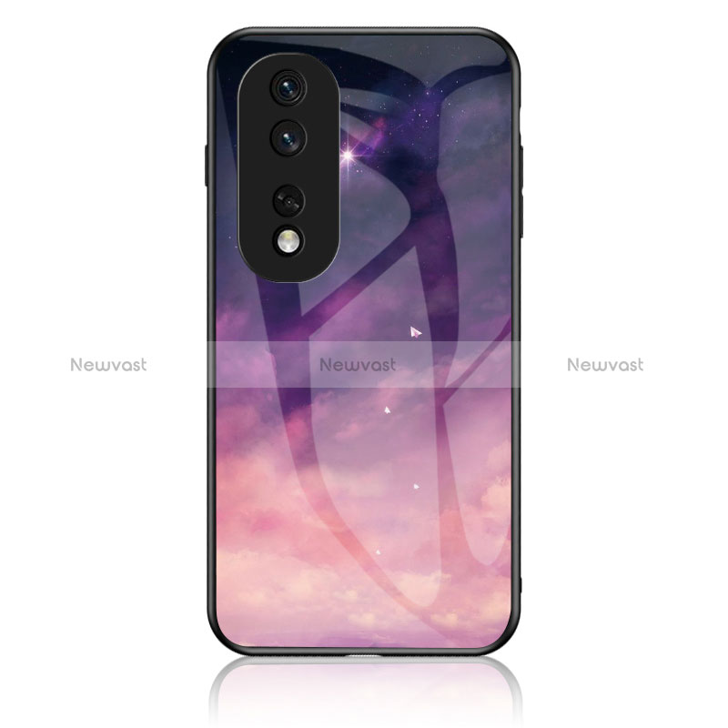 Silicone Frame Fashionable Pattern Mirror Case Cover LS1 for Huawei Honor 80 Pro Flat 5G Purple