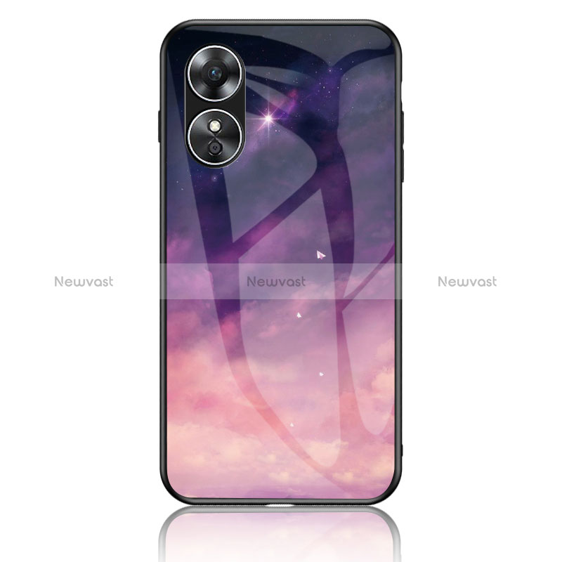 Silicone Frame Fashionable Pattern Mirror Case Cover LS1 for Oppo A17 Purple