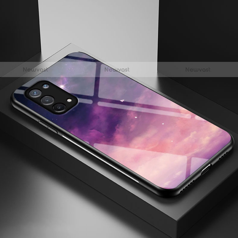 Silicone Frame Fashionable Pattern Mirror Case Cover LS1 for Oppo A74 4G Purple