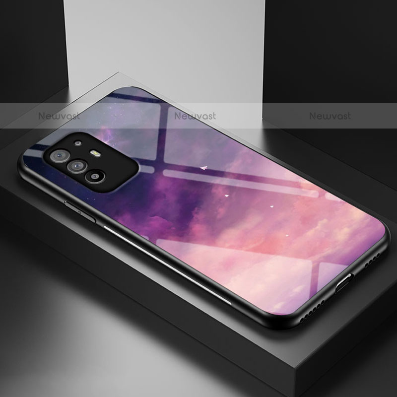 Silicone Frame Fashionable Pattern Mirror Case Cover LS1 for Oppo F19 Pro+ Plus 5G Purple