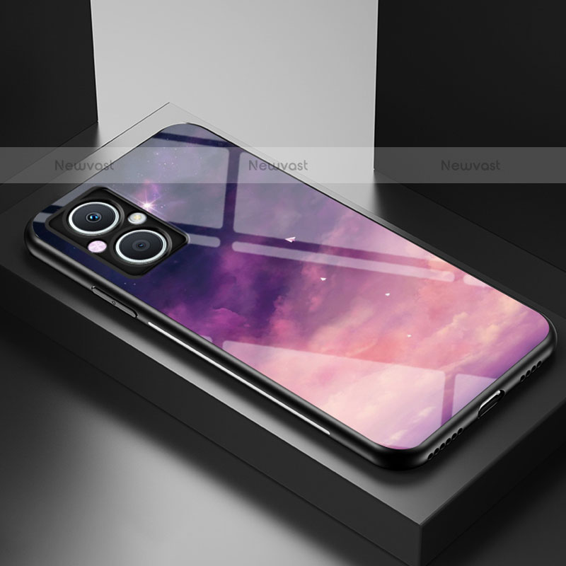 Silicone Frame Fashionable Pattern Mirror Case Cover LS1 for Oppo F21 Pro 5G Purple