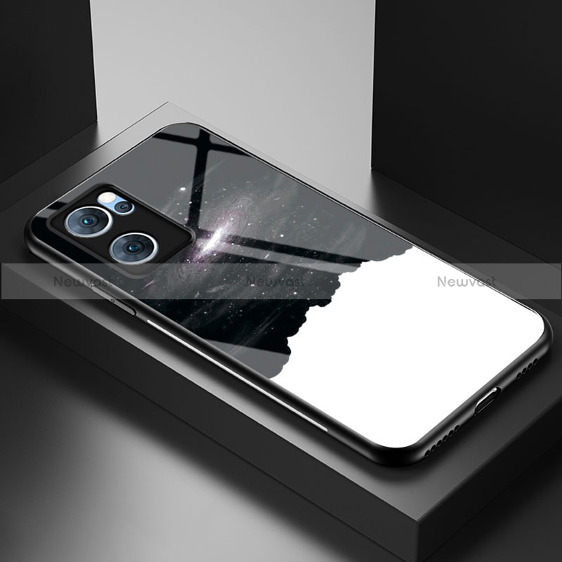 Silicone Frame Fashionable Pattern Mirror Case Cover LS1 for Oppo Find X5 Lite 5G Black