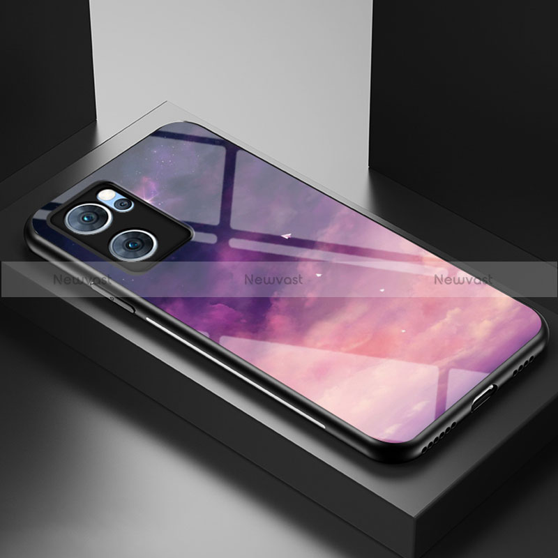 Silicone Frame Fashionable Pattern Mirror Case Cover LS1 for Oppo Find X5 Lite 5G Purple