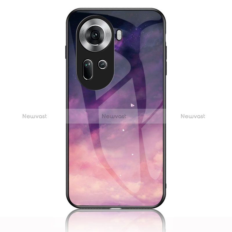 Silicone Frame Fashionable Pattern Mirror Case Cover LS1 for Oppo Reno11 5G Purple