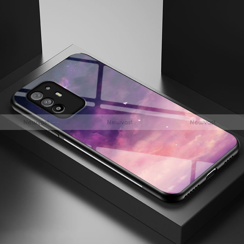 Silicone Frame Fashionable Pattern Mirror Case Cover LS1 for Oppo Reno5 Z 5G Purple