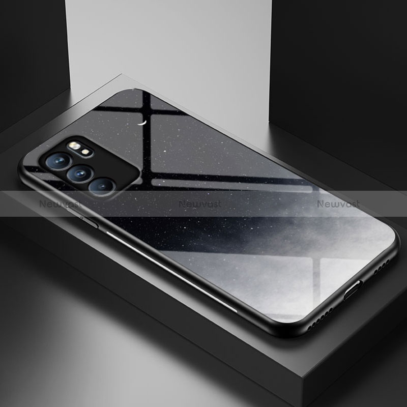 Silicone Frame Fashionable Pattern Mirror Case Cover LS1 for Oppo Reno6 5G Gray