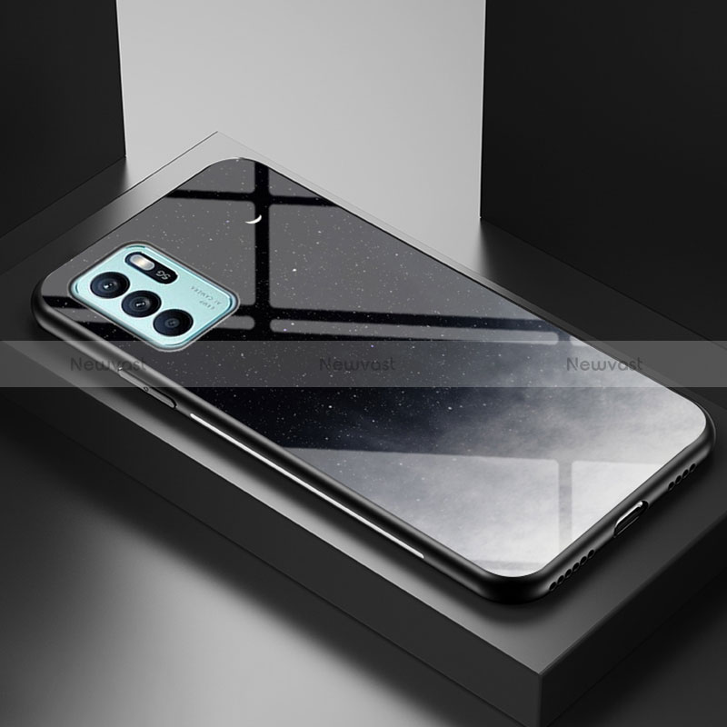 Silicone Frame Fashionable Pattern Mirror Case Cover LS1 for Oppo Reno6 Z 5G Gray