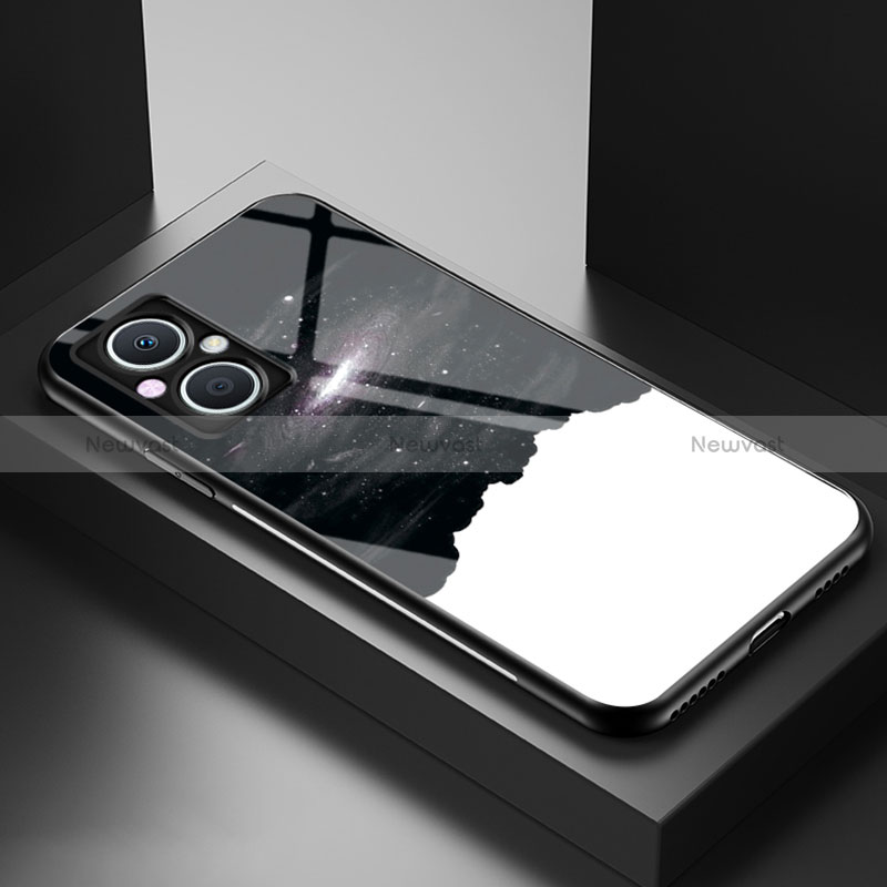 Silicone Frame Fashionable Pattern Mirror Case Cover LS1 for Oppo Reno7 Lite 5G Black