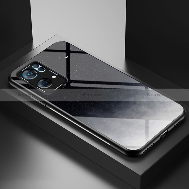 Silicone Frame Fashionable Pattern Mirror Case Cover LS1 for Oppo Reno7 Pro 5G Gray