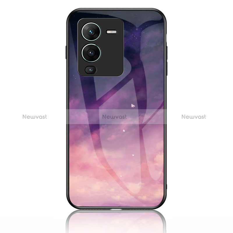 Silicone Frame Fashionable Pattern Mirror Case Cover LS1 for Vivo V25 Pro 5G Purple