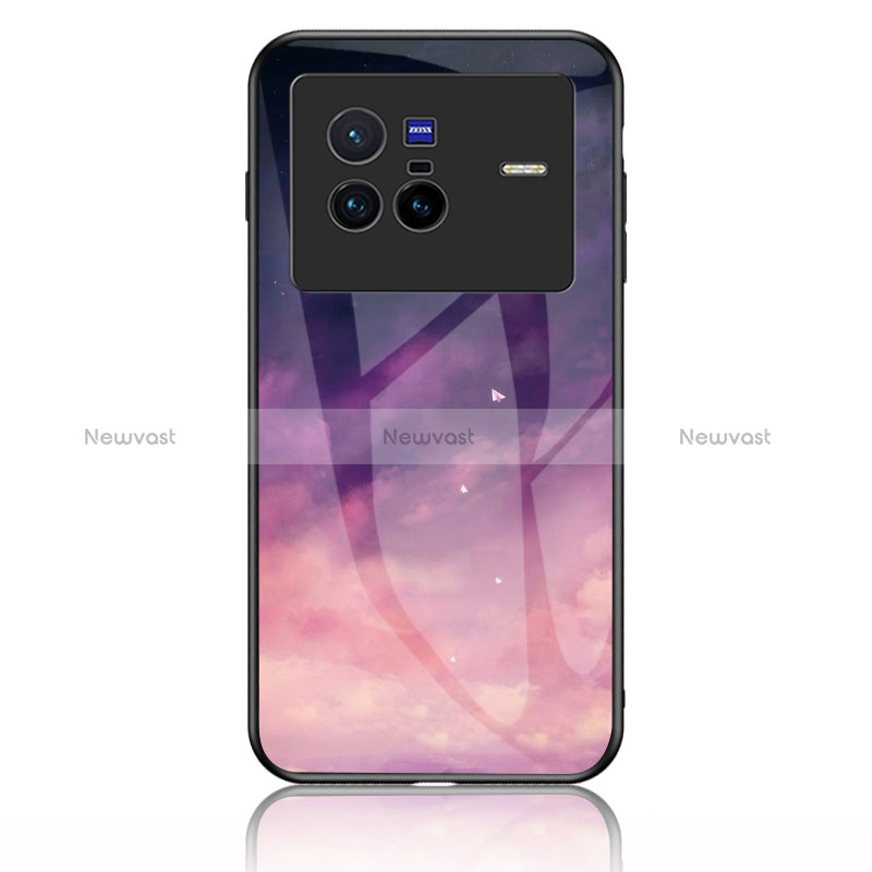 Silicone Frame Fashionable Pattern Mirror Case Cover LS1 for Vivo X80 5G Purple