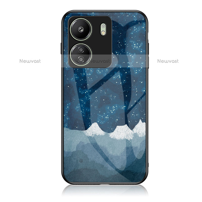 Silicone Frame Fashionable Pattern Mirror Case Cover LS1 for Xiaomi Poco C65 Blue