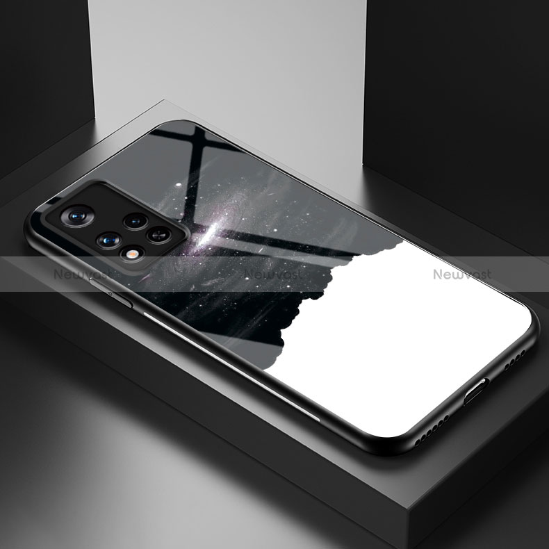Silicone Frame Fashionable Pattern Mirror Case Cover LS1 for Xiaomi Poco M4 Pro 5G Black