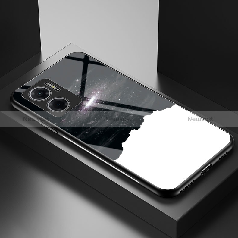 Silicone Frame Fashionable Pattern Mirror Case Cover LS1 for Xiaomi Redmi 10 5G Black