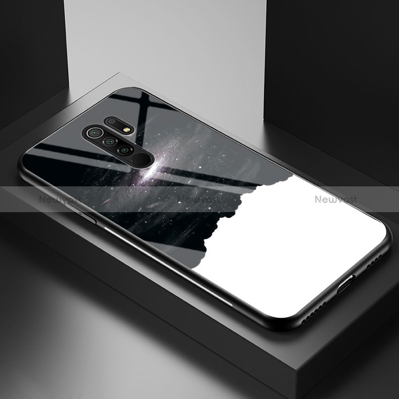 Silicone Frame Fashionable Pattern Mirror Case Cover LS1 for Xiaomi Redmi 9 Prime India Black