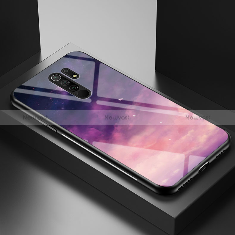 Silicone Frame Fashionable Pattern Mirror Case Cover LS1 for Xiaomi Redmi 9 Prime India Purple