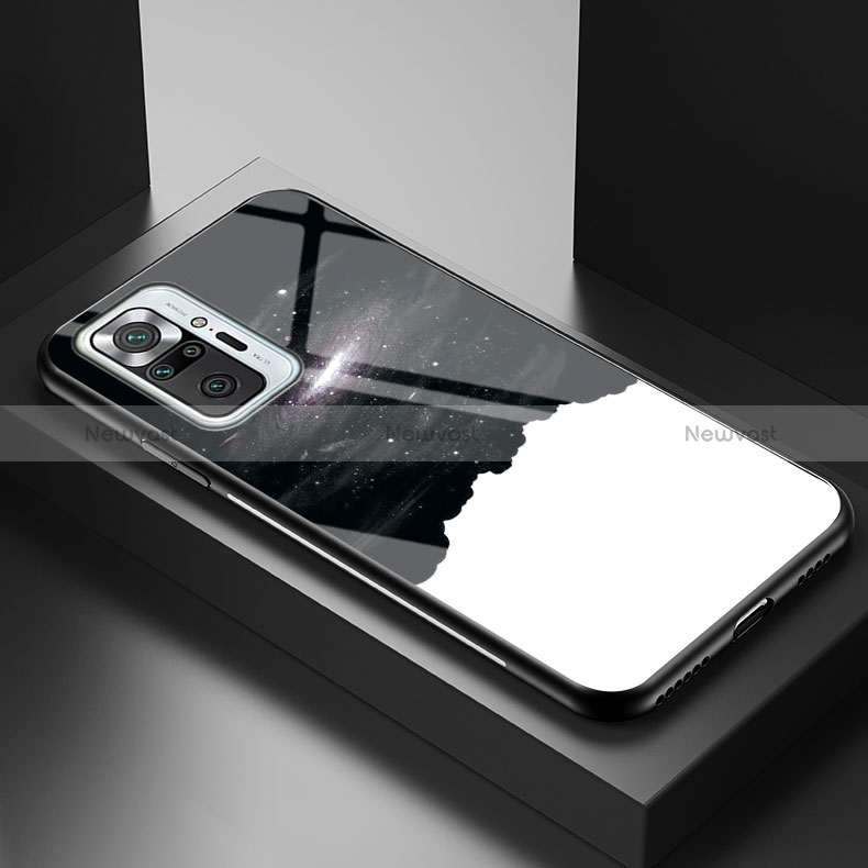 Silicone Frame Fashionable Pattern Mirror Case Cover LS1 for Xiaomi Redmi Note 10 Pro 4G Black