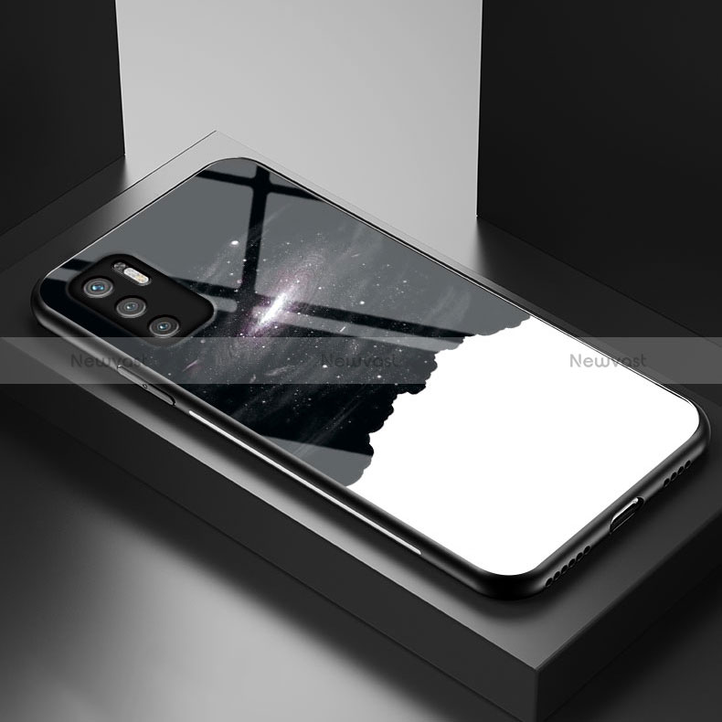 Silicone Frame Fashionable Pattern Mirror Case Cover LS1 for Xiaomi Redmi Note 10T 5G Black