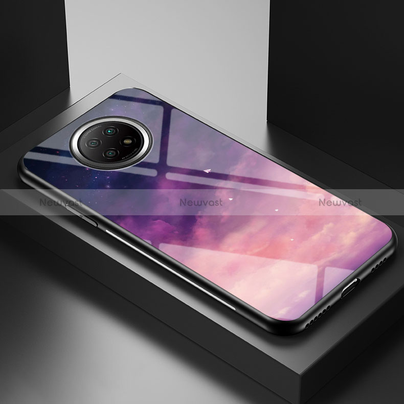 Silicone Frame Fashionable Pattern Mirror Case Cover LS1 for Xiaomi Redmi Note 9T 5G Purple