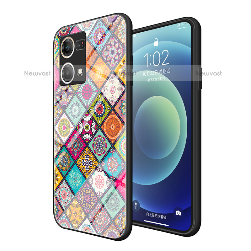 Silicone Frame Fashionable Pattern Mirror Case Cover LS2 for Oppo F21 Pro 4G Colorful