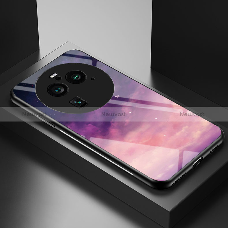 Silicone Frame Fashionable Pattern Mirror Case Cover LS2 for Oppo Find X6 Pro 5G Purple