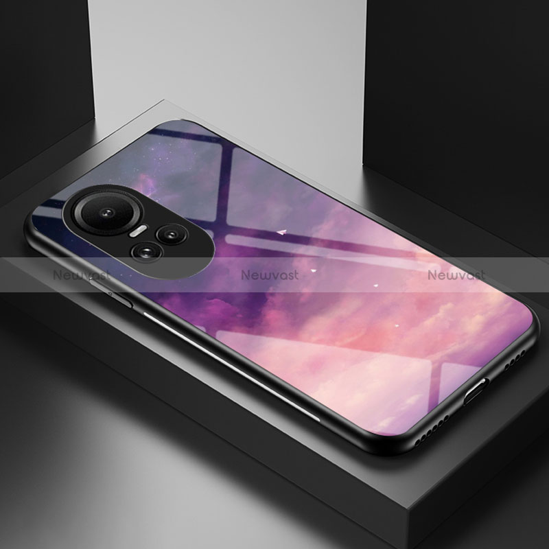 Silicone Frame Fashionable Pattern Mirror Case Cover LS2 for Oppo Reno10 5G Purple