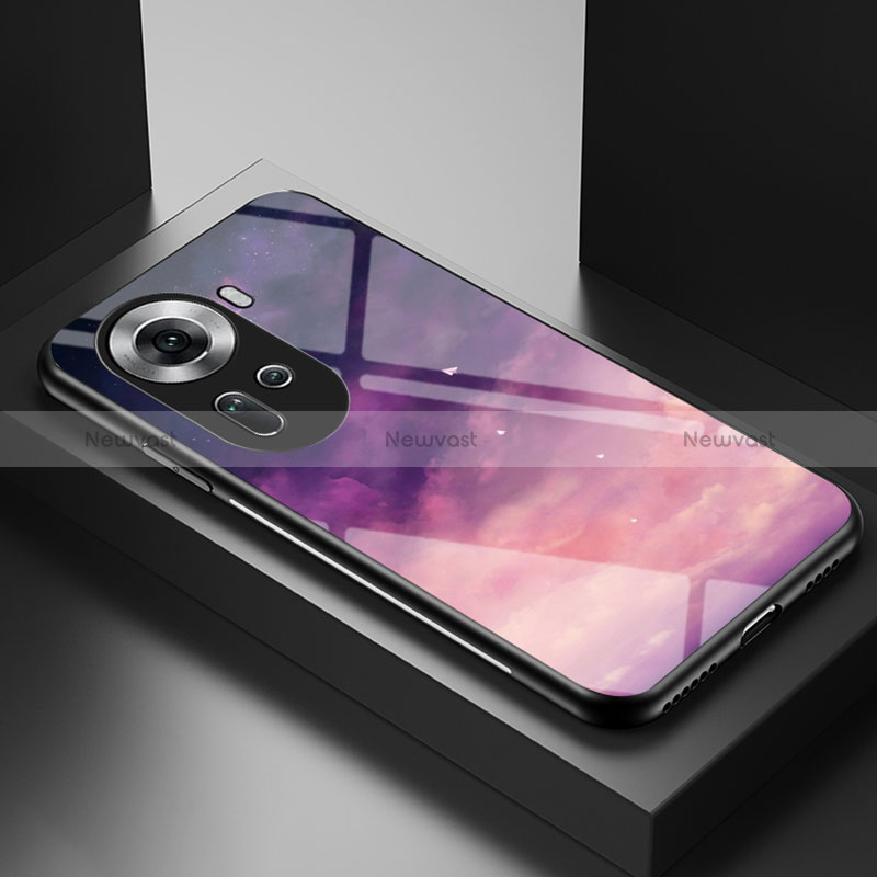 Silicone Frame Fashionable Pattern Mirror Case Cover LS2 for Oppo Reno11 5G Purple