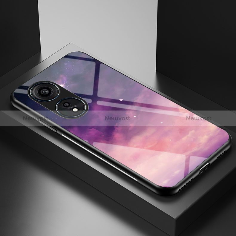Silicone Frame Fashionable Pattern Mirror Case Cover LS2 for Oppo Reno8 T 4G Purple