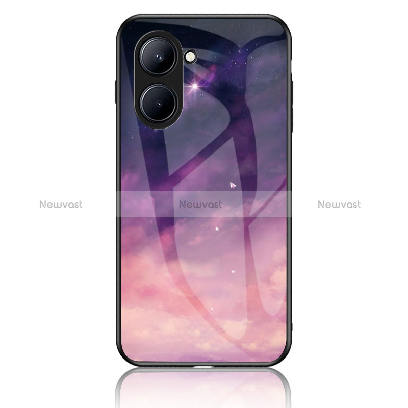 Silicone Frame Fashionable Pattern Mirror Case Cover LS2 for Realme C33 (2023) Purple