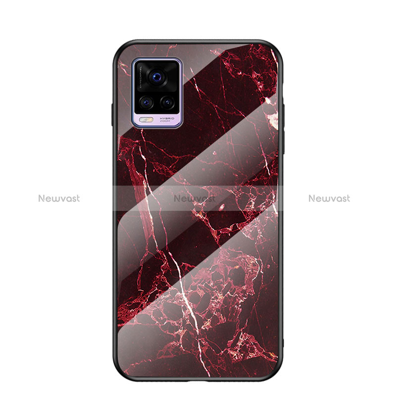 Silicone Frame Fashionable Pattern Mirror Case Cover LS2 for Vivo V20 (2021) Red