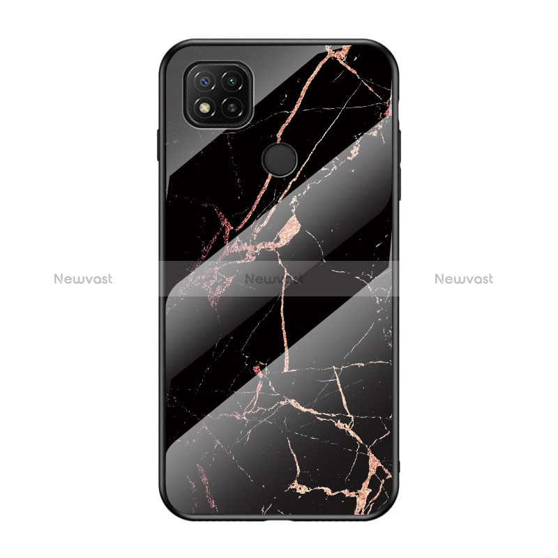 Silicone Frame Fashionable Pattern Mirror Case Cover LS2 for Xiaomi Redmi 9 India Gold and Black