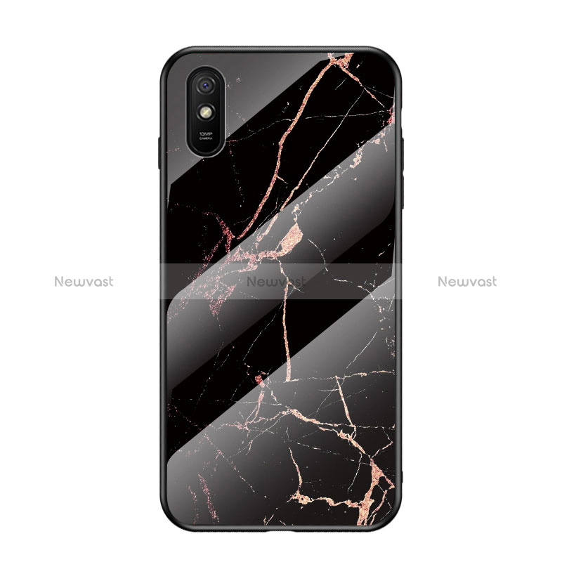 Silicone Frame Fashionable Pattern Mirror Case Cover LS2 for Xiaomi Redmi 9A Gold and Black