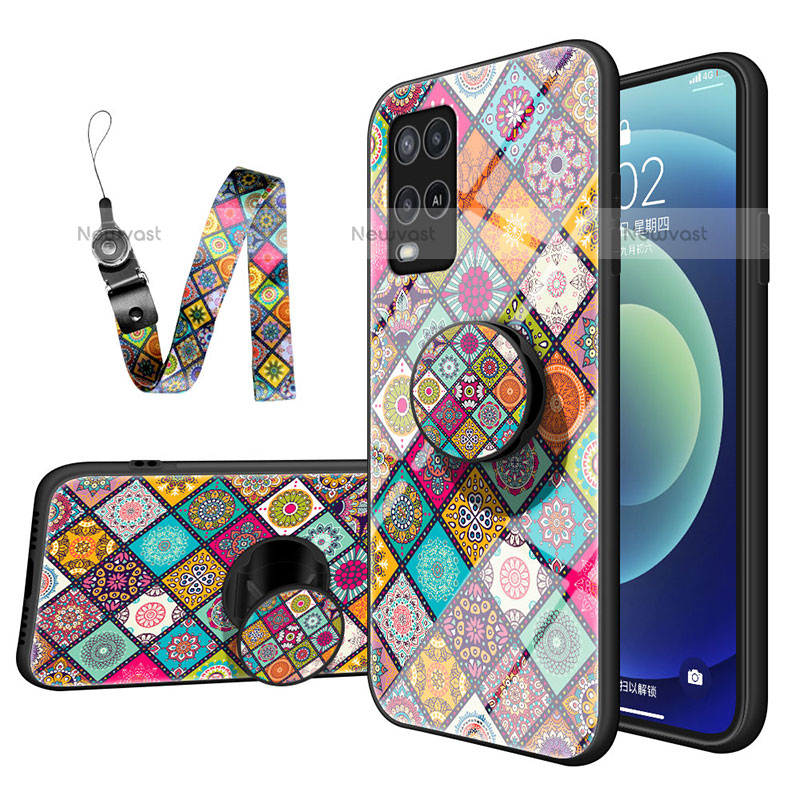 Silicone Frame Fashionable Pattern Mirror Case Cover LS3 for Oppo A54 4G Colorful