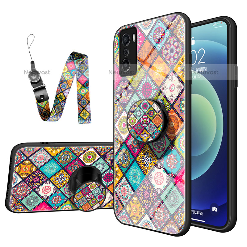Silicone Frame Fashionable Pattern Mirror Case Cover LS3 for Oppo A55S 5G Colorful