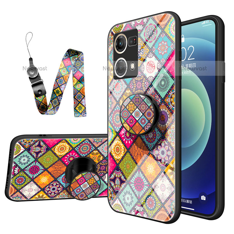 Silicone Frame Fashionable Pattern Mirror Case Cover LS3 for Oppo F21 Pro 4G Colorful