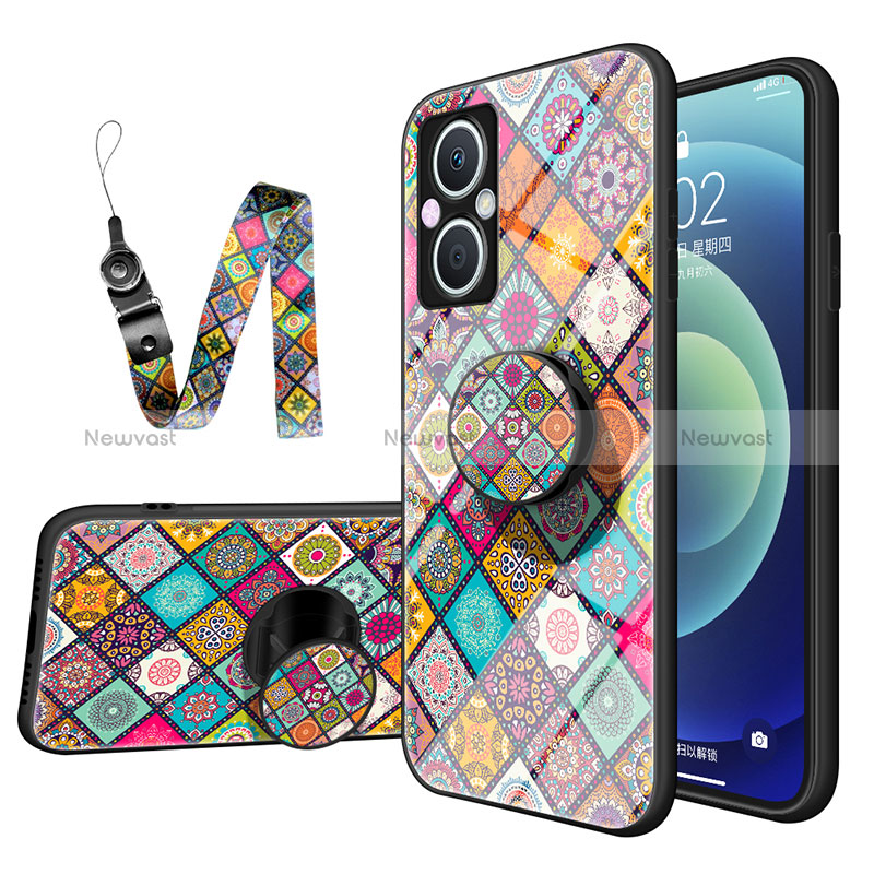 Silicone Frame Fashionable Pattern Mirror Case Cover LS3 for Oppo Reno7 Lite 5G Colorful