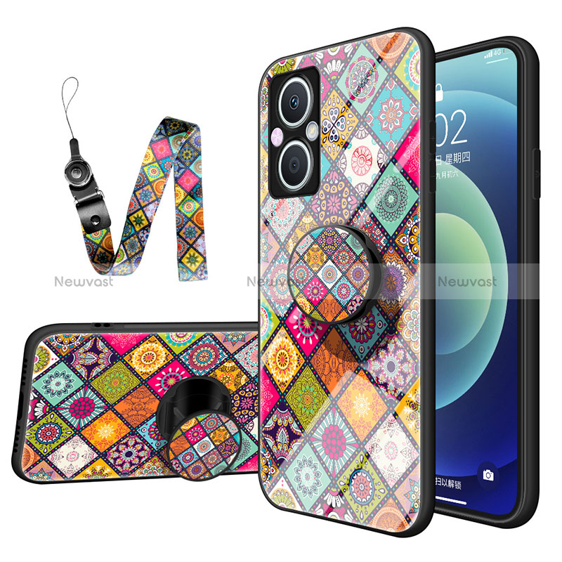 Silicone Frame Fashionable Pattern Mirror Case Cover LS3 for Oppo Reno8 Lite 5G Mixed