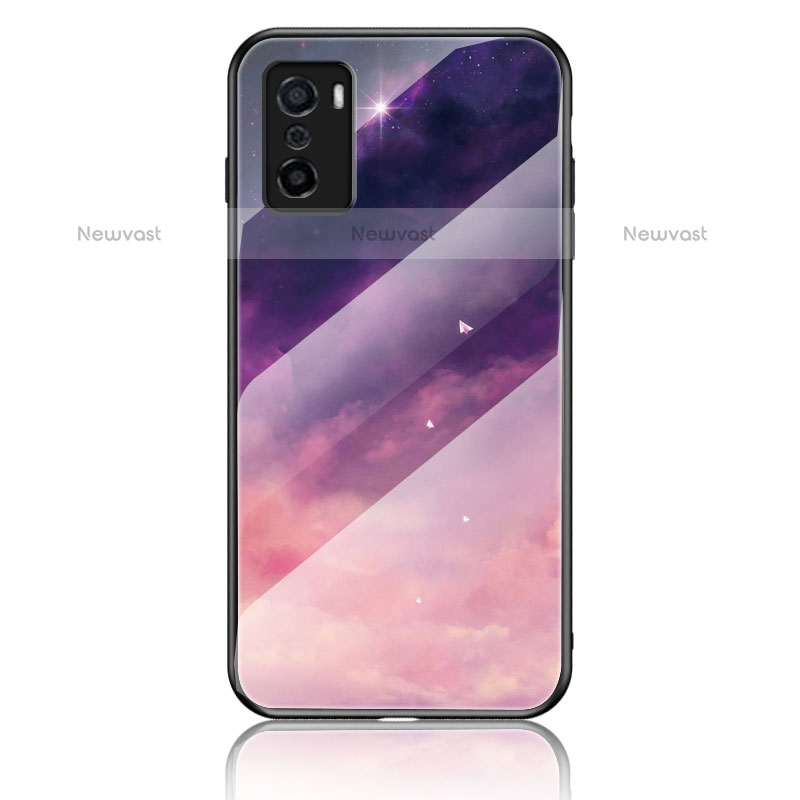 Silicone Frame Fashionable Pattern Mirror Case Cover LS4 for Oppo A55S 5G Purple