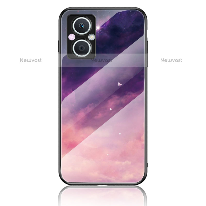 Silicone Frame Fashionable Pattern Mirror Case Cover LS4 for Oppo F21s Pro 5G Purple