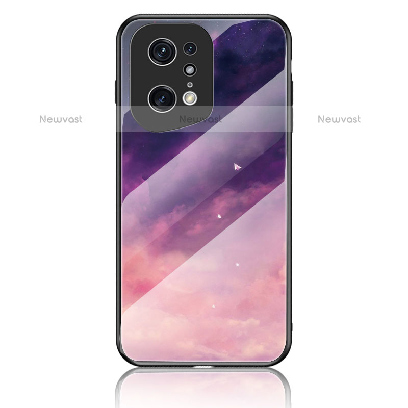 Silicone Frame Fashionable Pattern Mirror Case Cover LS4 for Oppo Find X5 Pro 5G Purple