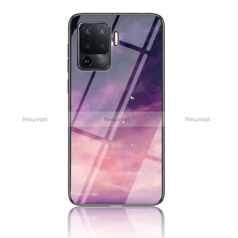 Silicone Frame Fashionable Pattern Mirror Case Cover LS4 for Oppo Reno5 F Purple