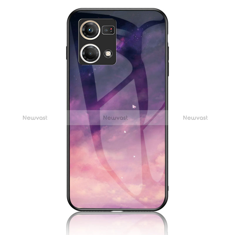 Silicone Frame Fashionable Pattern Mirror Case Cover LS4 for Oppo Reno7 4G Purple