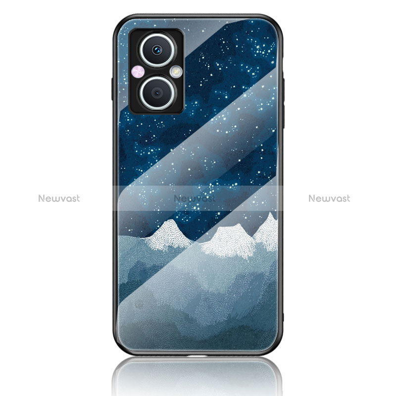 Silicone Frame Fashionable Pattern Mirror Case Cover LS4 for Oppo Reno7 Lite 5G Blue